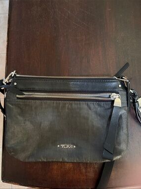 Tumi Black Leather & Nylon Messenger Crossbody